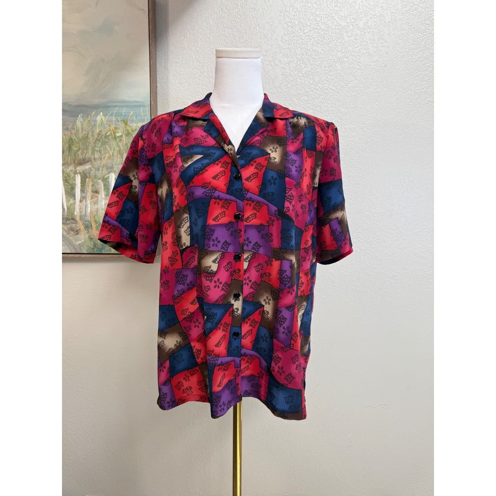 Donkenny Classics Vintage Abstract Colorblock Blouse Medium 90s